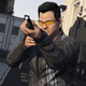 A close-up screenshot of an NPC that looks like the Terminator using a shotgun in GTA Online.